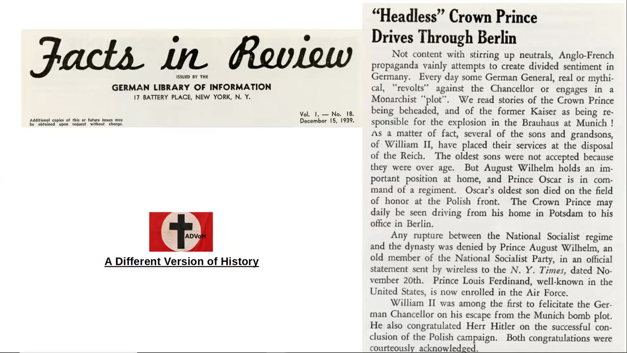 Facts in Review German article from 1939 - royal support for war / NSDAP & English propaganda