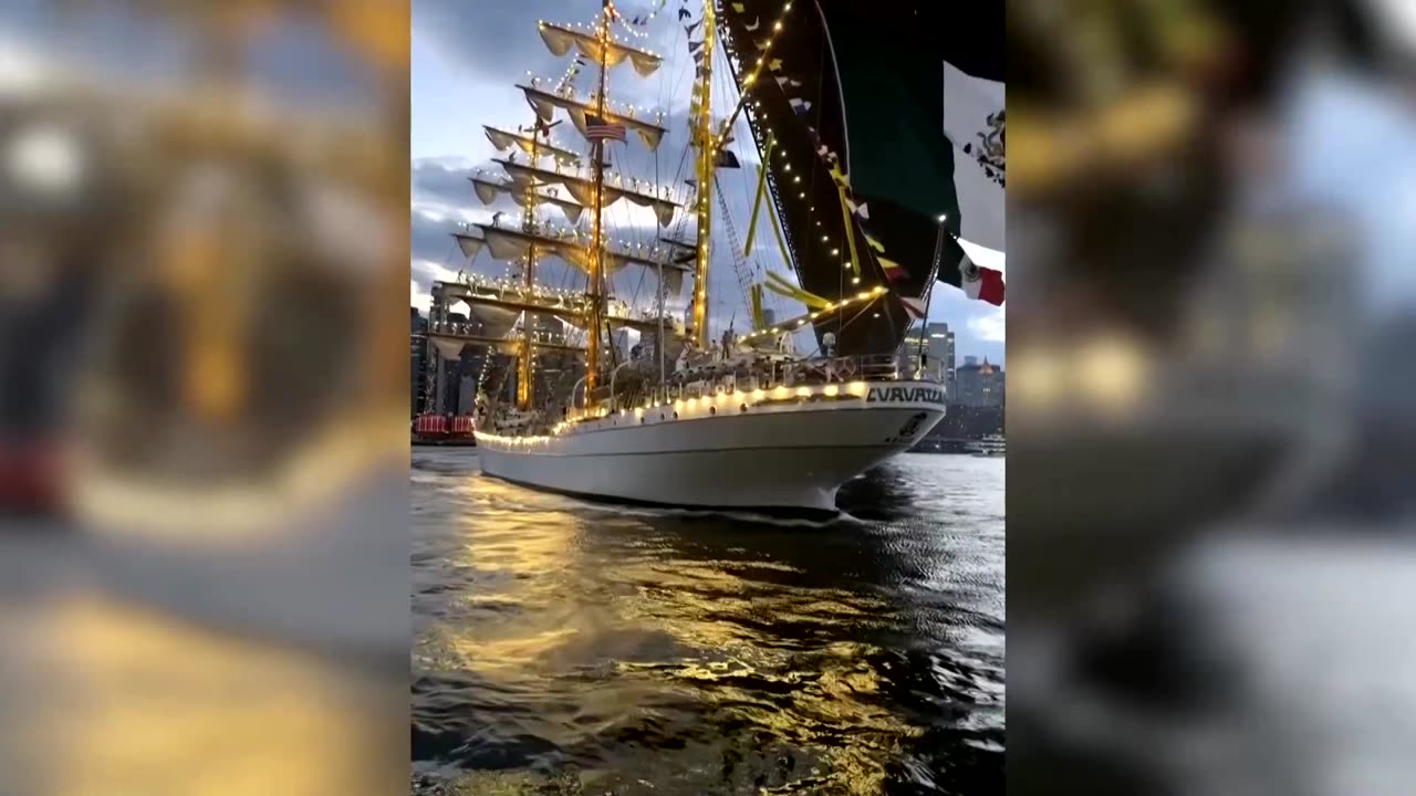 Video shows moment Mexican navy ship crashes into Brooklyn Bridge