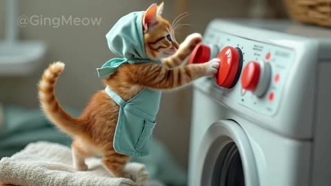 Want Adorable Laundry Day_ Watch Tiny Cat Now