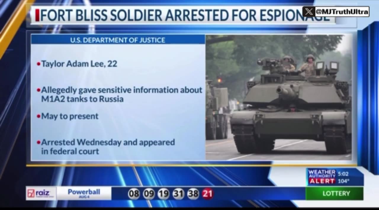 Soldier arrested for sending classified tank into to Russia