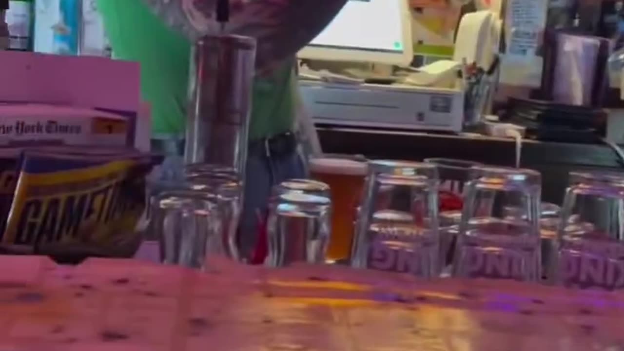 Tranny bartender threatens violence against Trump supporter.