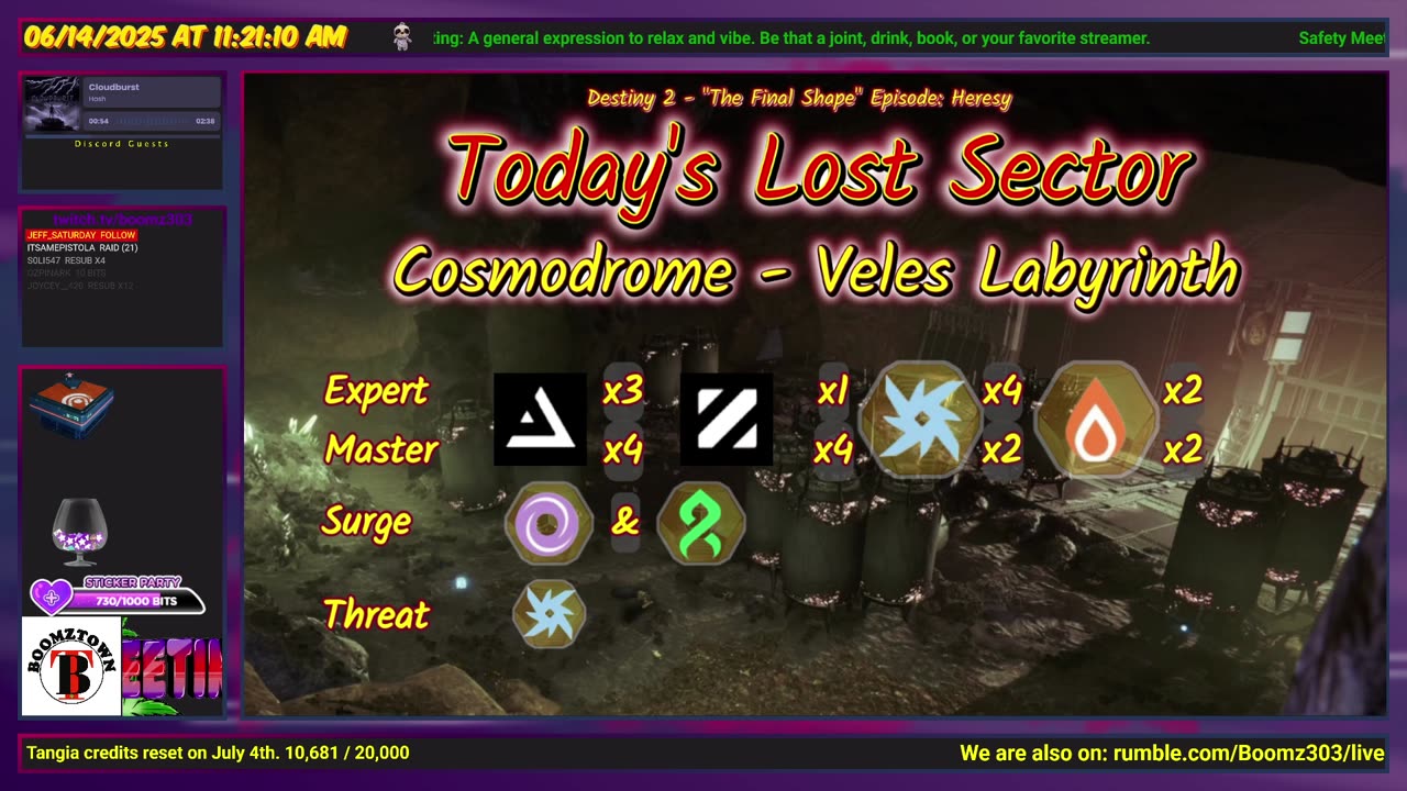 Destiny 2: 6-14-25 Veles Labyrinth is the Lost Sector. Void/Strand Surge.