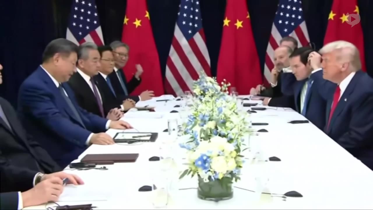 Trump and Xi exchange opening remarks at the negotiating table.
