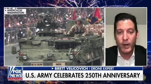 During a military parade, the US Army displays drones and robot dogs.