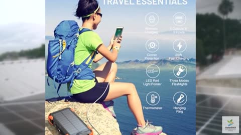GOODaaa Solar Power Bank, 42800mAh Portable Charger 20W Fast Charging External B
