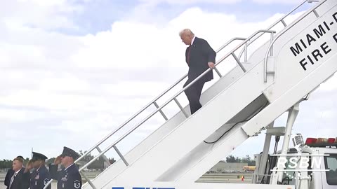President Trump disembarks AF1 after landing in Miami for American Business Forum remarks