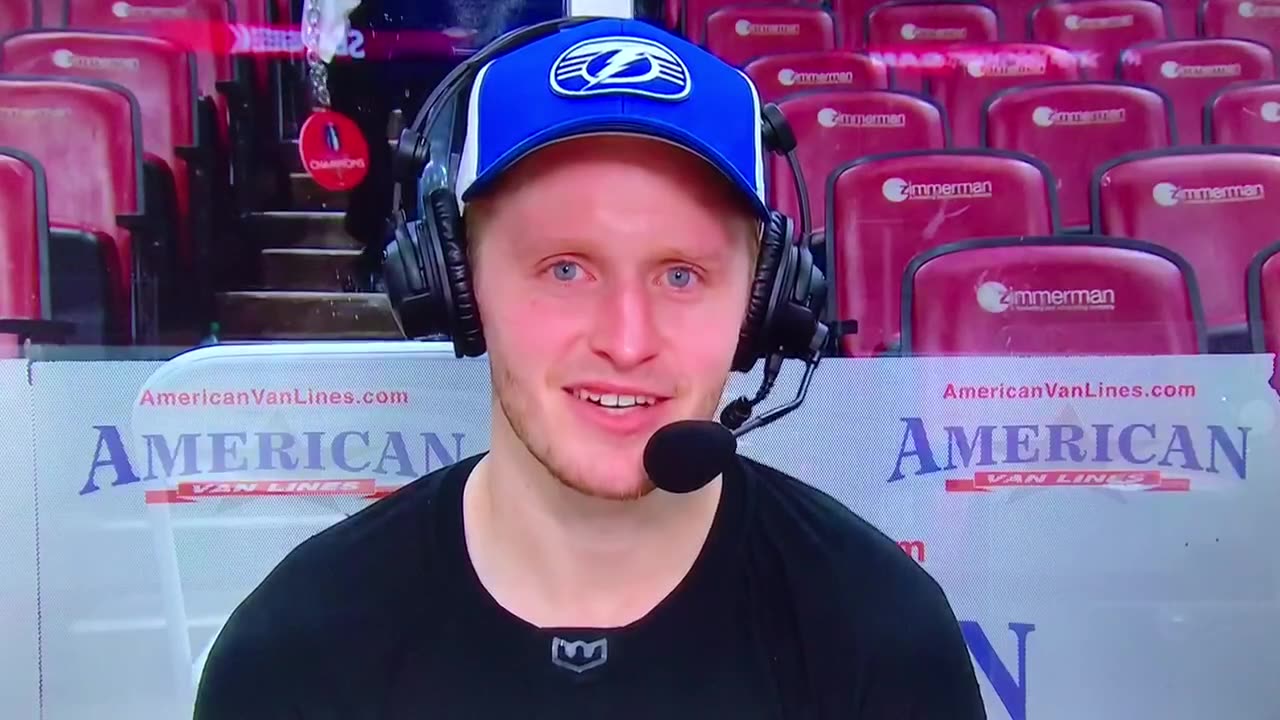 TBL #59 Jake Guentzel post game interview talking about the late hit he took during the game.