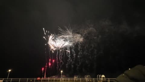 At Cold Wet & Windy Clacton On Sea Essex Easter Bank Holiday fireworks Display Event on the Pier