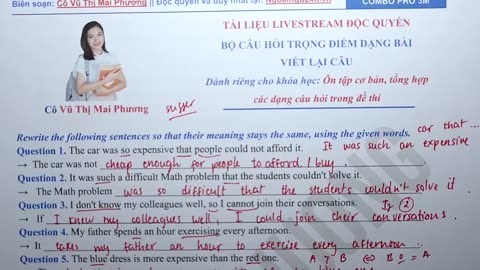 23. Bộ câu hỏi Viết lại câu trọng điểm (Buổi 2)