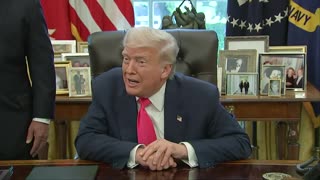 Trump Speaks To Reporters In The Oval Office On 90th Anniversary Of Social Security