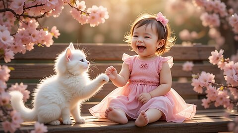 Adorable Baby and Playful Kitten in Bloom! 🌼👶🐱