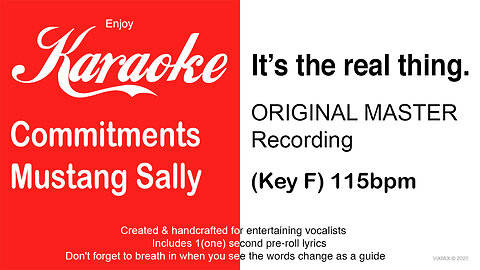 Commitments - Mustang Sally (Key F) 115bpm (2025) Karaoke