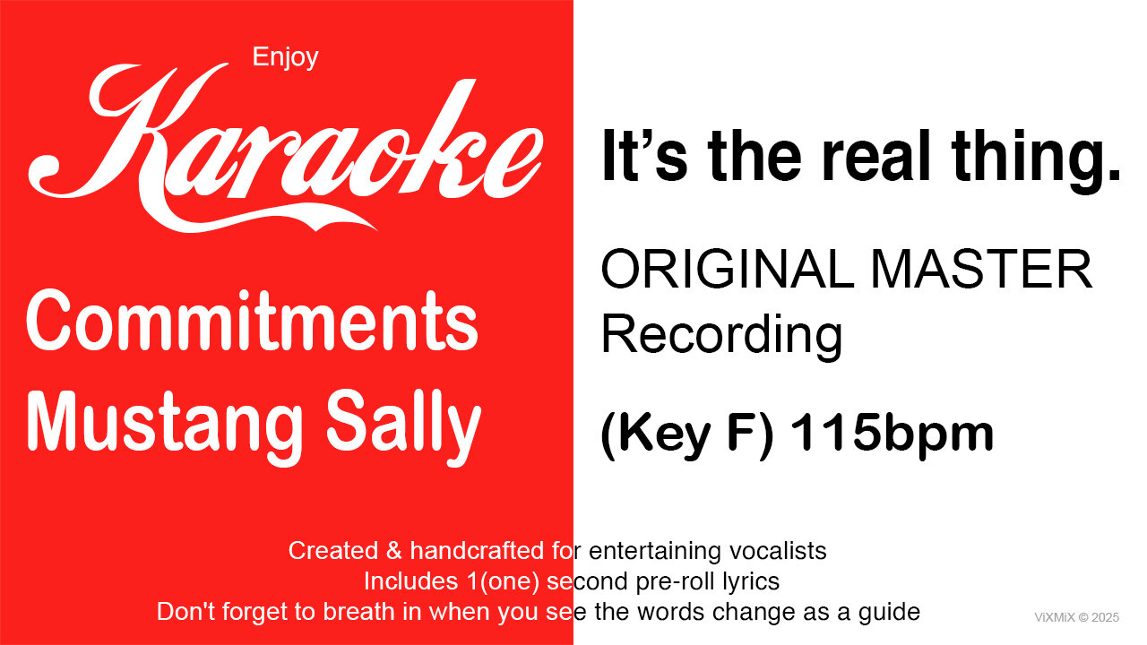 Commitments - Mustang Sally (Key F) 115bpm (2025) Karaoke