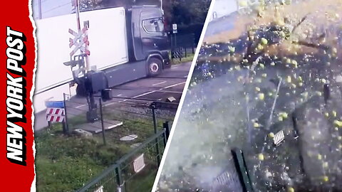 Dutch train smashes through fruit truck sending produce flying