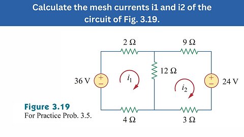 Practice Prob 3.5 | Calculate the mesh currents i1 & i2 of the circuit of Fig 3.19 | FEC 4th Edition