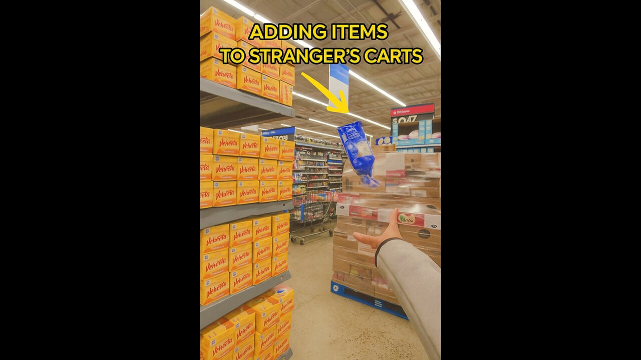 He's secretly putting things in people's carts... 😭 #shorts