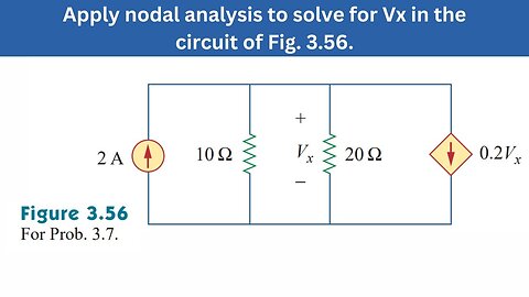 Prob 3.7 | Apply nodal analysis to solve for Vx in the circuit of Fig. 3.56. | FEC 4th Edition