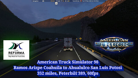 American Truck Simulator 98, Coahuila to San Luis Potosi, 352 miles, Peterbilt 389, 60fps