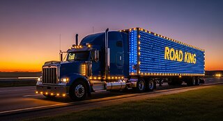 ROAD KING Semi truck with a blue LED Lights Driving on the Road