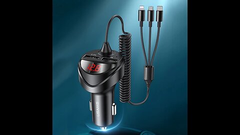 5-in-1 Car Charger with 3 Built-in Cables, Dual USB Ports & LED Display, for Phone, Tablet, Dashcam