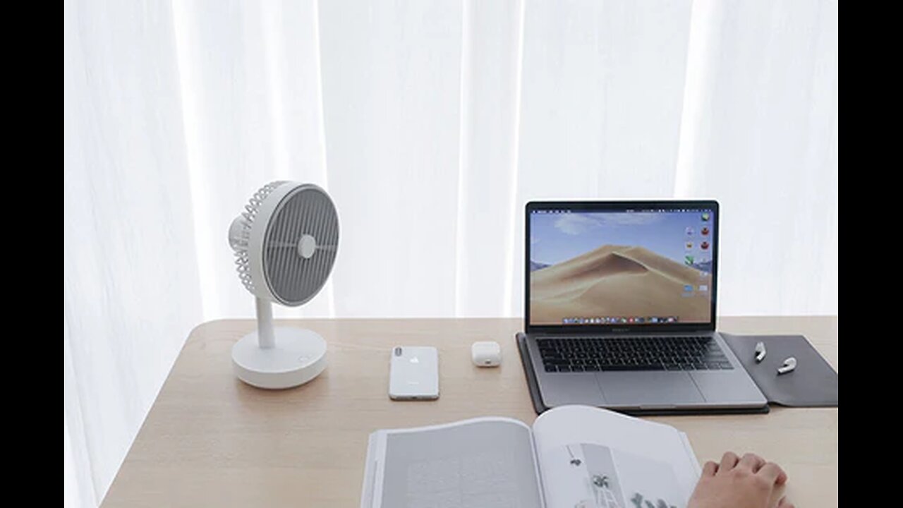 Wireless Rotating Hood & Oscillating Head Desktop Fan, Super Quiet, Super Cool