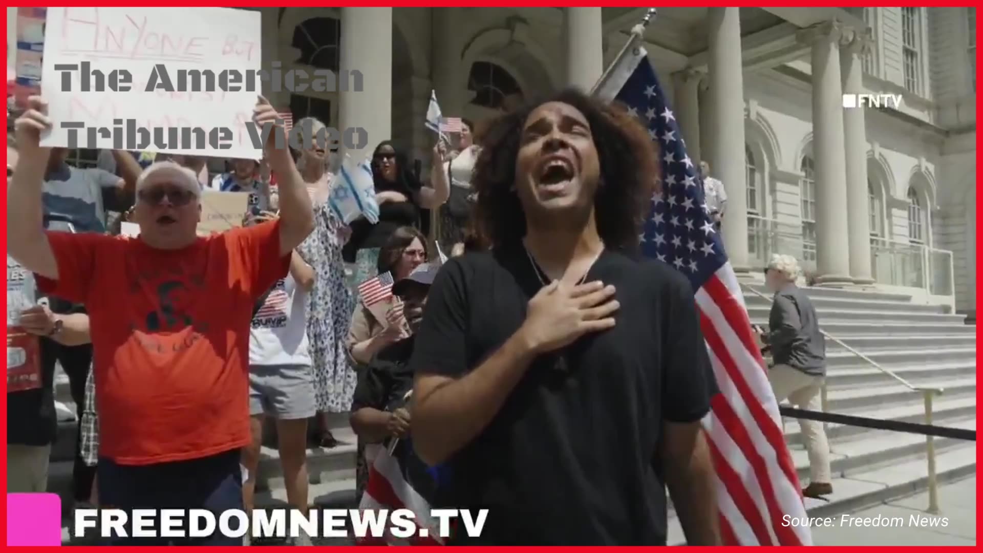 Protesters Gather Outside NYC City Hall to Protest Far-Left Zohran Mamdani