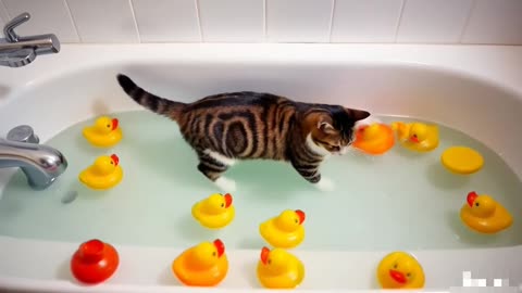 10 Seconds of Pure Joy: Tiny Cartoon Cat's Bathtime Antics