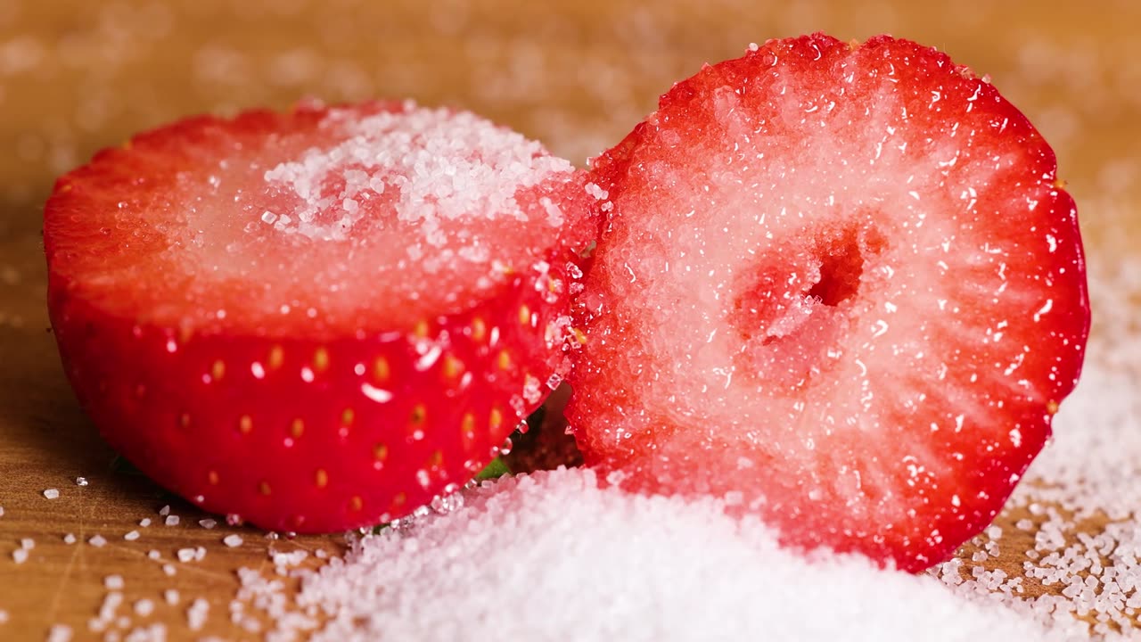 Strawberry, sugar, macro
