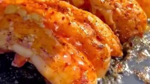 Grilled Lobster tail with butter garlic lemon sauce, how juicy and delicious it looks 🤤