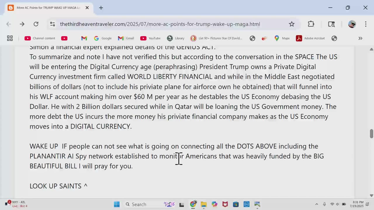 US in Digital Currency with Trump at the HELM; AC Points stack up Look Up Saints Maranatha