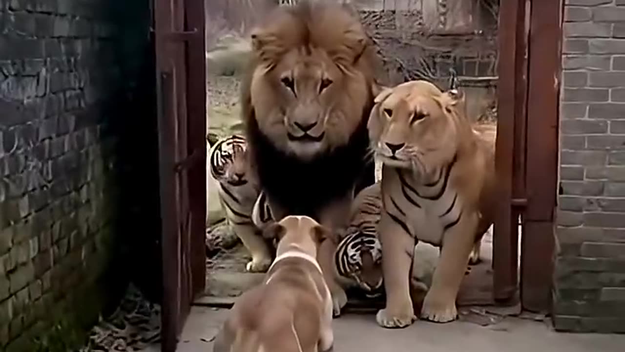 The fearless cat forced the lions to flee