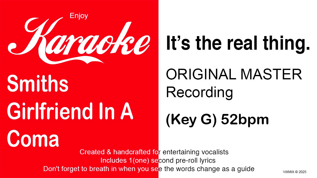 Smiths - Girlfriend In A Coma (Key G) 52bpm (2025) Karaoke