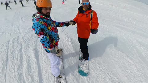 Snowboard Lessons Interrupted By Crashing Skier