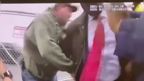 Fox News appears to confirm Rep. LaMonica McIver (in red) elbowing a DHS agent yesterday.