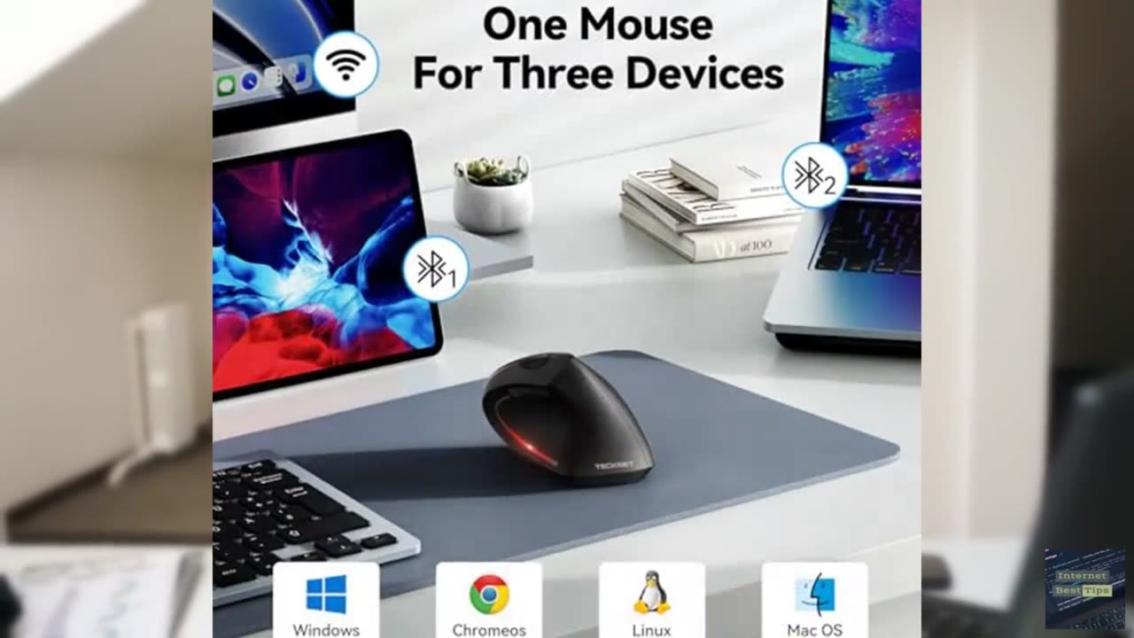 TECKNET Ergonomic Mouse, Wireless Bluetooth Vertical Mouse, 4800 DPI Optical Tra