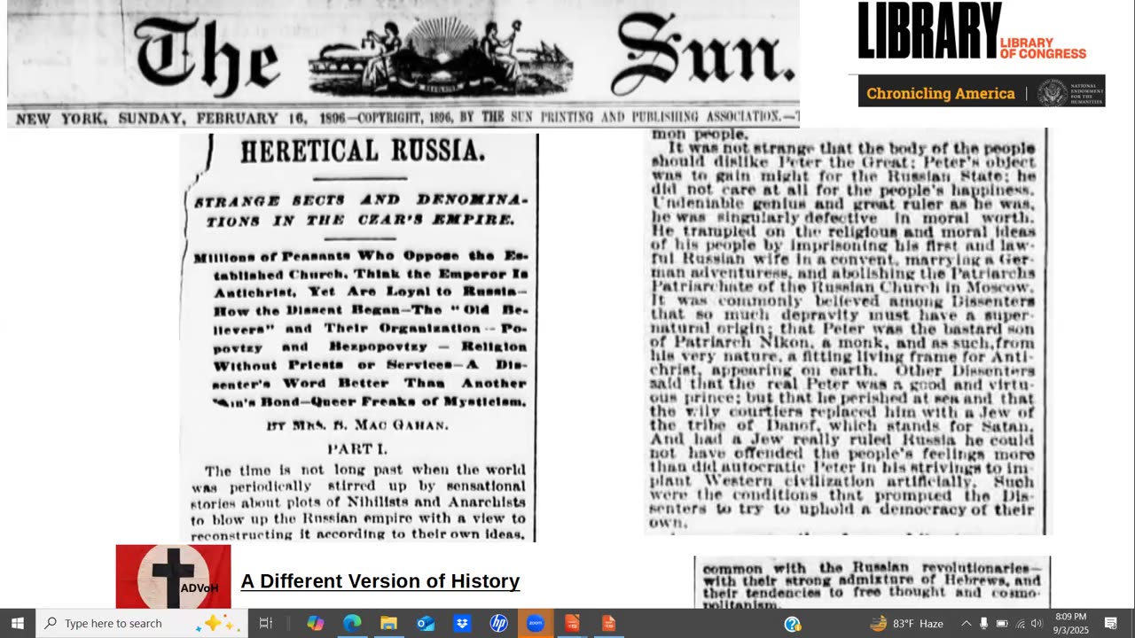 1896 Heretical Russia - anarchists, nihilists, jews ; Peter the Great imposter ?