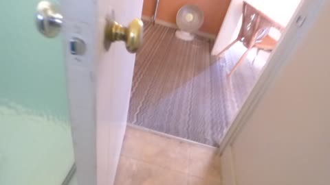 The door has two different colored knobs on each side!