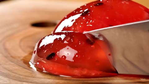 Satisfying Watermelon Jelly Cutting ASMR | 4K Ultra Realistic Macro Close-up