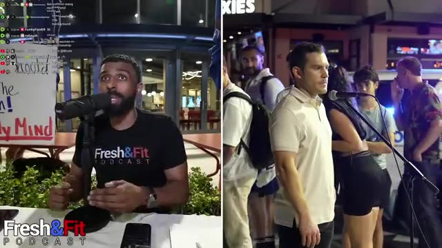Women should be in the kitchen . Change my mind street debate in miami