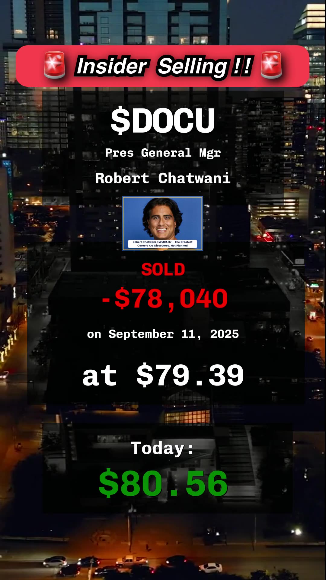 🔥 insider selling at $CSCO, $DOCU #insidertrading #stocks #finance