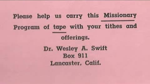 Dr. Wesley Swift - America's Dilemma January 14, 1962 - Rare tape