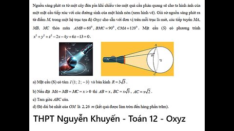 THPT Nguyễn Khuyến: Nguồn sáng phát ra từ một cây đèn pin khi chiếu vào một quả cầu phản quang sẽ