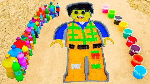 How to make Rainbow Emmet Lego with Orbeez, Big Fanta, Mtn Dew, Coca Cola, Popular Sodas & Mentos