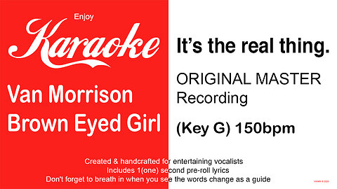 Van Morrison - Brown Eyed Girl (Key G) 150bpm (2025) Karaoke