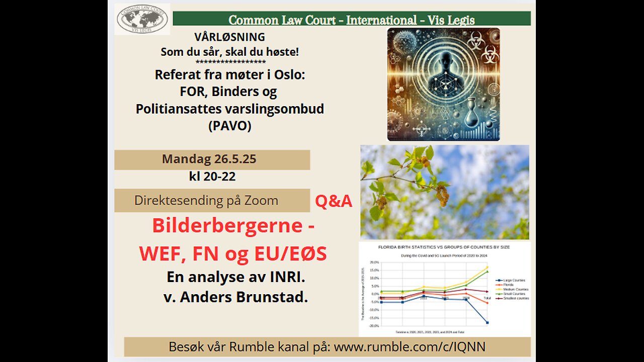 26.5.25: Referat fra "Oslo-besøk", og Anders Brunstad om FN, WEF, Bildenbergen osv.