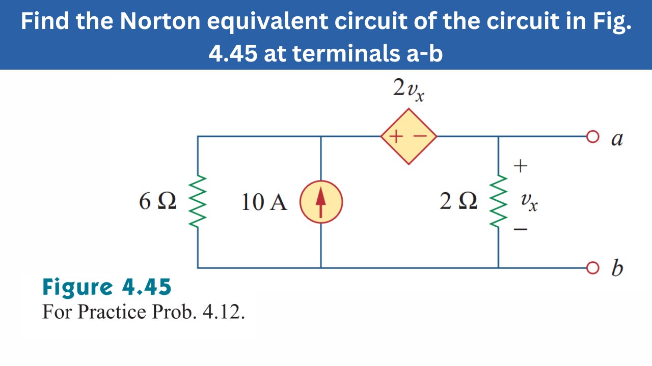 Practice Prob 4.12 | Find the Norton equivalent circuit of the circuit Fig 4.45 | FEC 4th Edition