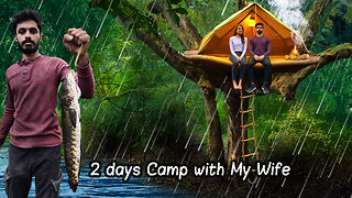 Building a Treehouse and Catch & Cook a Giant Fish by the River 🌧️🍳