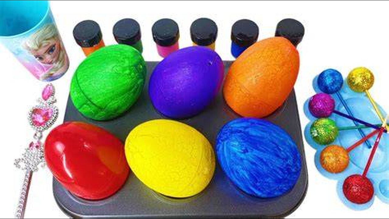 Satisfying Video Rainbow Mixing All Candy in Color EGGS Fruit Rainbow Glitter Lollipop Cutting ASMR