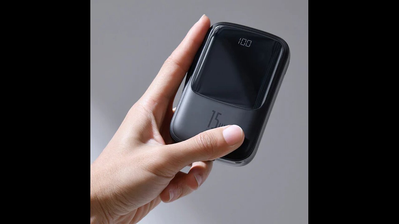 Portable 10000mAh_15w Mini Power Bank with LED Display, Built-in Charging Cable