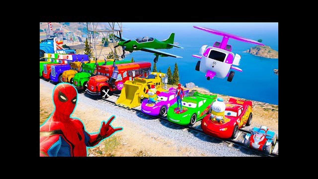 SPIDERMAN & Poppy Playtime 4 Join McQueen in GTA 5 Stunt Race 🪂🏍️ SUPERHERO Challenge Race!